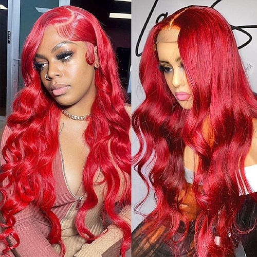 

Red Color Brazilian Human Hair 13x4 Lace Front Wig Loose Wave Black Wig 150% Density with Baby Hair Glueless Pre-Plucked For wigs for black women Long Human Hair With Baby Hair