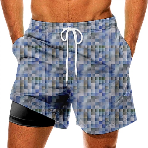 

Men's Swim Trunks Swim Shorts Quick Dry Board Shorts Bathing Suit with Pockets Compression Liner Drawstring Swimming Surfing Beach Water Sports Plaid Summer / Stretchy