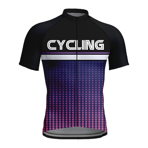 

21Grams Men's Cycling Jersey Short Sleeve Bike Top with 3 Rear Pockets Mountain Bike MTB Road Bike Cycling Breathable Quick Dry Moisture Wicking Reflective Strips Green Purple Polka Dot Polyester