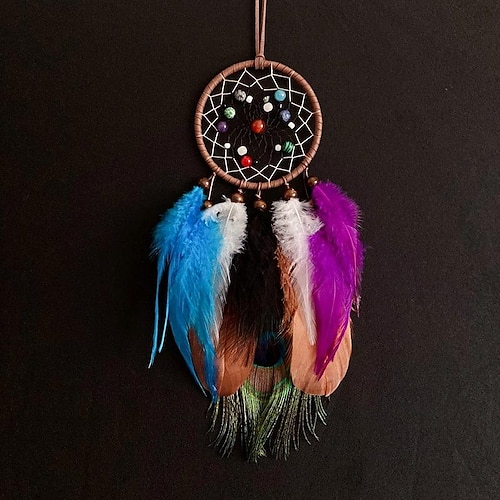 

Colorful Galaxy Dream Catcher Car Pendant Handmade Gift Feather Hook Flower Wind Chime Ornament Car Hanging Decor Art Boho Style