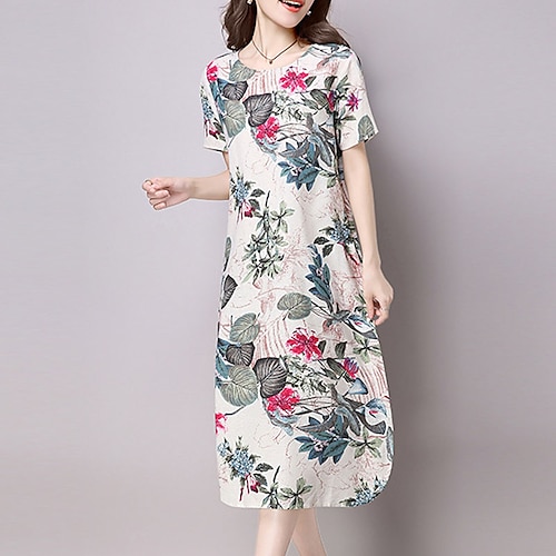 

Damen Casual kleid Leinenkleid Etuikleid Midikleid Blau Beige Kurzarm Blumen Tasche Frühling Sommer Rundhalsausschnitt Reifen Wochenende Lockere Passform 2022 M L XL 2XL