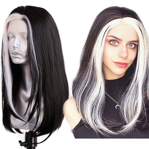 

Synthetic Lace Wig kinky Straight Style 10-26 inch Mixed Color Bob 132.5 lace front Wig Women's Wig Black & White / Synthetic Hair