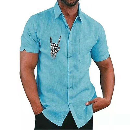 

Men's Shirt Solid Color Skull Turndown Street Casual Button-Down Print Half Sleeve Tops Designer Casual Fashion Breathable Sea Blue White Black / Summer