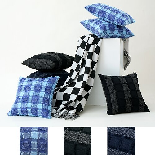 

1 pcs Polyester Pillow Cover Plaid Blue Cut Flower Modern Square Seamed Traditional Classic