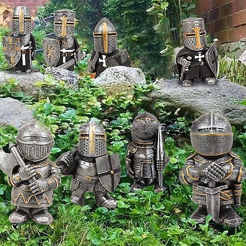 

1 Piece Resin Knight Gnome Guard Medieval Sword Warrior Ornaments Static Dwarf Soldier Home Garden Decoration Medieval Knight of The Cross Templar Crusader Figurine Suit of Armor Home Resin Decor