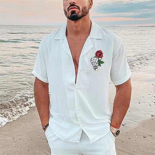 

Men's Shirt Solid Color Skull Rose Turndown Street Casual Button-Down Print Half Sleeve Tops Designer Casual Fashion Breathable A B / Summer