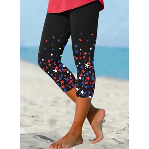 

Women's Capri shorts Blue Navy Blue Gray Mid Waist Casual / Sporty Athleisure Weekend Yoga Print Micro-elastic Calf-Length Comfort Star S M L XL XXL / Slim