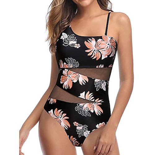 

Damen Badeanzug Ein Stück Monokini Badeanzüge Normal Bademode Rückenfrei Bauchkontrolle Gitter Bedruckt Blatt Einfarbig Schwarz Blau Orange Rote Badeanzüge neu Urlaub Modern