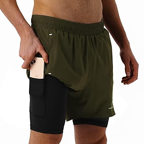 

Men's 2 in 1 Running Shorts 5"" Gym Workout Shorts for Men with Pockets(Army Green,X-Large)