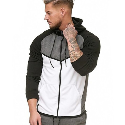 

Men's Full Zip Hoodie Jacket Wine Gray White Hooded Graphic Color Block Patchwork Zipper Daily Sports Streetwear Casual Big and Tall Athletic Spring Summer Clothing Apparel Hoodies Sweatshirts