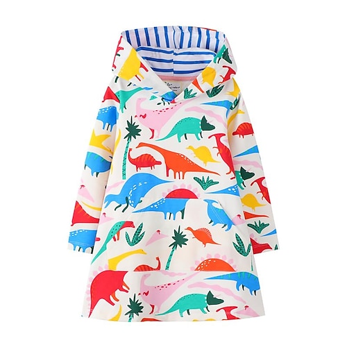 

Kids Girls' Dress Dinosaur A Line Dress Asymmetrical Dress Daily Print Cotton Long Sleeve Cute Dress 2-6 Years Spring Pink