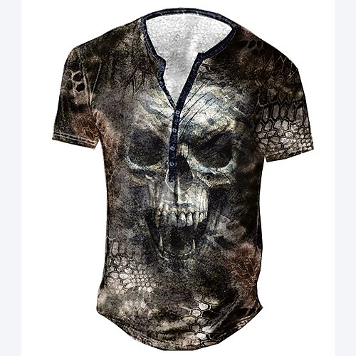 

Herren T Shirt Henley Shirt Tee Graphic Totenkopf Motiv Henley Schwarz 3D-Druck Übergröße Outdoor Täglich Kurzarm Button-Down Bedruckt Bekleidung Basic Designer Casual Groß und hoch / Sommer / Sommer