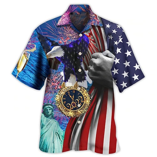 

Men's Shirt 3D Print National Flag Turndown Street Daily 3D Button-Down Short Sleeve Tops Casual Fashion Comfortable Beach Blue