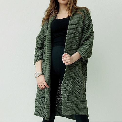 

Women's Cardigan Sweater Jumper chunky crochet Knit Tunic Pocket Knitted Pure Color Open Front Stylish Casual Daily Holiday Fall Winter Green Gray S M L / Long Sleeve / Regular Fit / Going out