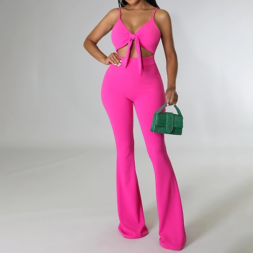 

Damen Jumpsuit Rückenfrei Zip Feste Farbe V Ausschnitt Strassenmode Urlaub Täglich Urlaub Regular Fit Spaghettiträger Grün Rosa Hellgrün S M L XL Frühling