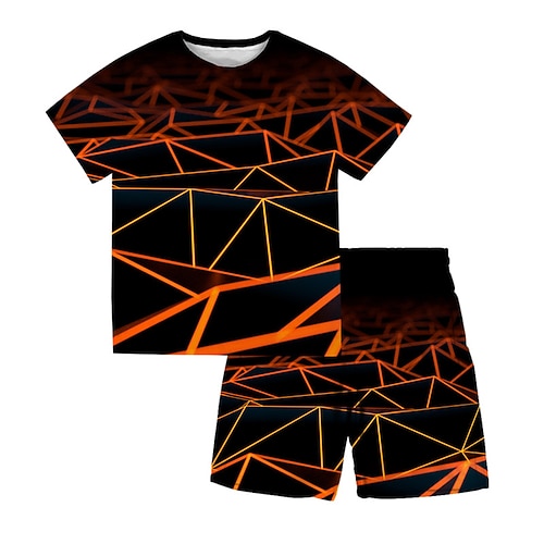 

Kids Boys T-shirt Shorts Clothing Set 2 Pieces Short Sleeve Red Geometric Crewneck Print Street Sports Vacation Fashion Comfort Cool Daily 3-13 Years