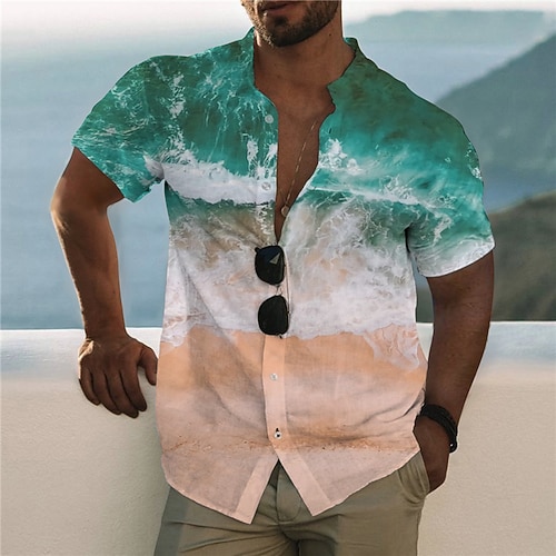 

Per uomo Camicia Camicia grafica Paesaggi Colletto alla coreana Verde Blu Viola Marrone Stampa 3D Esterno Informale Manica corta Bottone giù Stampa Abbigliamento Di tendenza Originale Informale Comodo