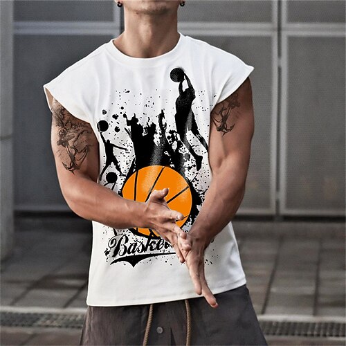 

Men's Unisex T shirt Tee Hot Stamping Graphic Prints Basketball Crew Neck Street Daily Print Cap Sleeve Tops Designer Casual Big and Tall Sports White / Summer