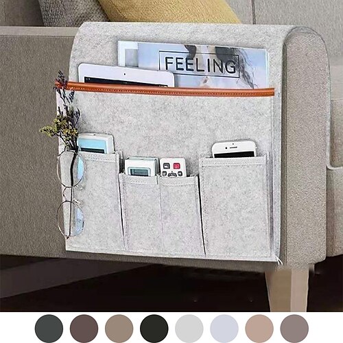 

Sofa Chair Armrest Organizer Armchair Recliner Couch Armrest Cover Non Slip With Pockets for Remote Control Magazine, Phone, Pad, Chocolate