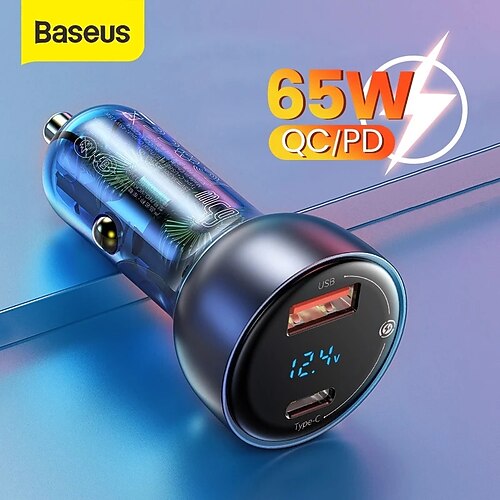 

Baseus 65W USB Car Charger Fast Charge 3.0 LED Display Fast Phone Charger