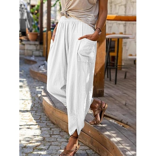 

Spring and Summer Women's Casual Wide-Leg Cotton Linen Loose Pencil Pants Beach Pants