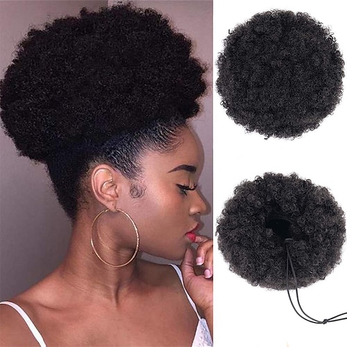 

Black Women African American Cosplay Wigs Women's Puff Bun 8 inch Heat Resistant Fiber Full Kinky Curly Black Brown Teen Adults' Anime Wig