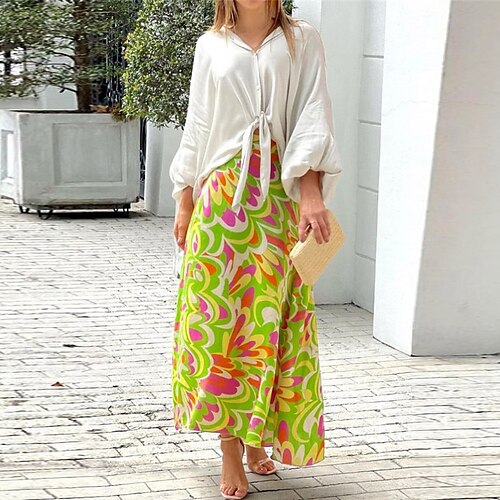 

Women's Swing Dress Maxi long Dress Green Long Sleeve Floral Lace up Print Spring Summer Hooded Stylish Casual 2022 S M L XL XXL