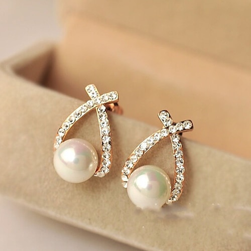 

1 Pair Simple Gold Crystal Studs Earrings Pearl Fashion Ear Piercing Jewelry for Women Girls