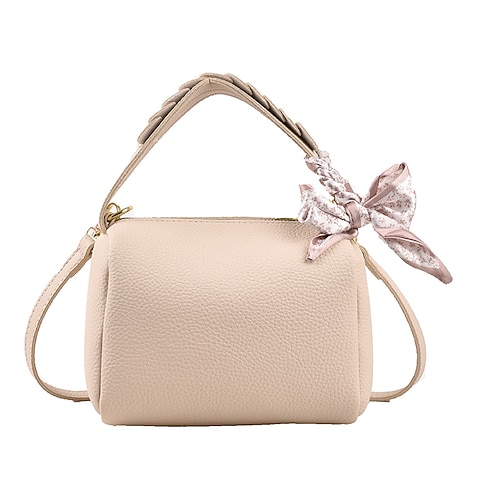 

Women's Top Handle Bag PU Leather Zipper Solid Color Going out Black Pink Khaki Beige