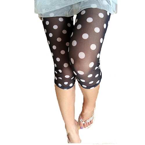 

Women's Pants Trousers 3/4 Tights Black Mid Waist Casual / Sporty Athleisure Weekend Yoga Print Stretchy Calf-Length Tummy Control Polka Dot One-Size / Skinny