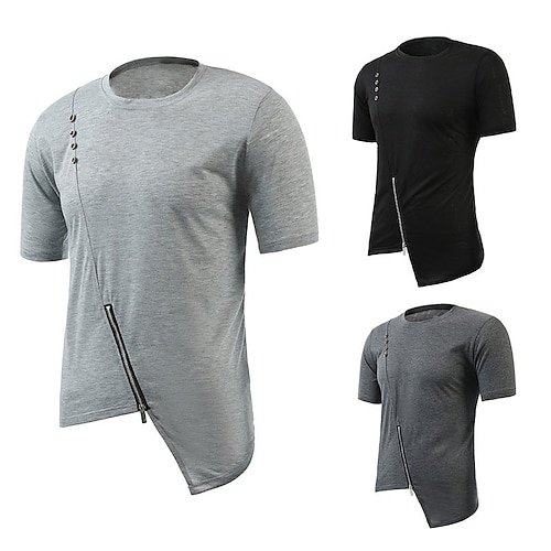 

Men's T shirt Tee Solid Color Round Neck Light gray Dark Gray Black Street Casual Short Sleeve Zipper Clothing Apparel Fashion Casual Comfortable / Summer / Summer / Beach