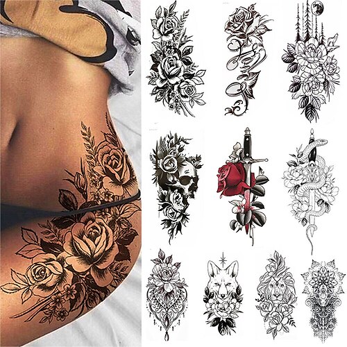 

10 pezzi autoadesivo del tatuaggio temporaneo impermeabile flowerwolf skull dimon body arm art