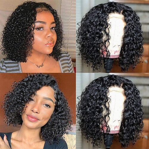 

Short Curly Bob Brazilian Human Hair Lace Front Wigs 13X4 Lace Frontal Deep Wave Wig For Black Women 150 Density