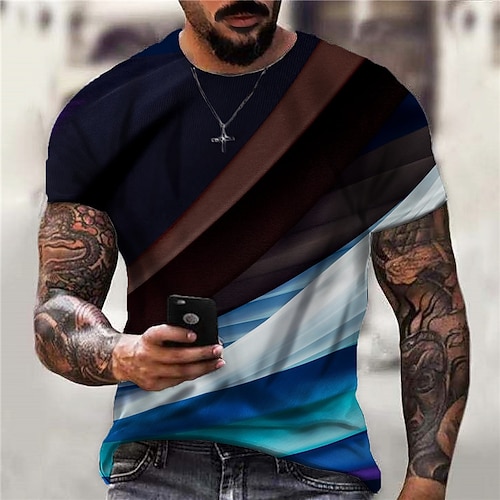 

Men's Unisex T shirt Tee Color Block Graphic Prints Crew Neck Blue 3D Print Outdoor Street Short Sleeve Print Clothing Apparel Sports Designer Casual Big and Tall / Summer / Summer