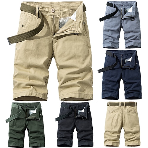 

Men's Cargo Shorts Pocket Solid Color Breathable Outdoor Knee Length Casual Daily 100% Cotton Cargo Slim Black Army Green Inelastic