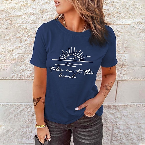 

Women's Casual Weekend Painting T shirt Tee Graphic Patterned Text Short Sleeve Print Round Neck Basic Tops White Black Yellow S