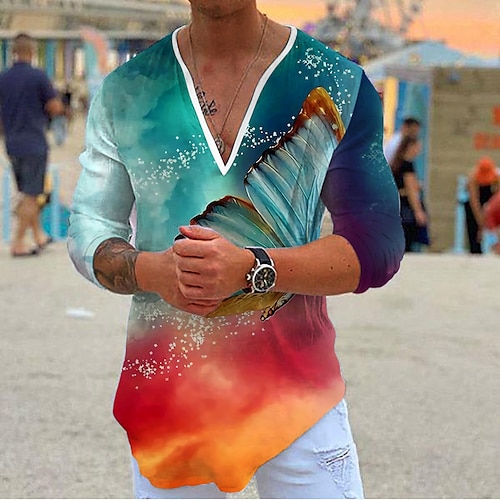 

Men's Shirt Graphic Shirt Animal Butterfly Gradient V Neck Blue 3D Print Outdoor Casual Long Sleeve 3D Print Clothing Apparel Fashion Designer Casual Comfortable / Sports