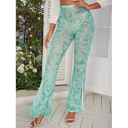 

Women's Flare Chinos Pants Trousers Bell Bottom Green Mid Waist Fashion Casual Weekend Split Print Micro-elastic Full Length Comfort Graphic S M L