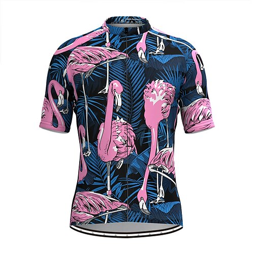 

21Grams Men's Cycling Jersey Short Sleeve Bike Top with 3 Rear Pockets Mountain Bike MTB Road Bike Cycling Breathable Quick Dry Moisture Wicking Reflective Strips Blue Flamingo Floral Botanical