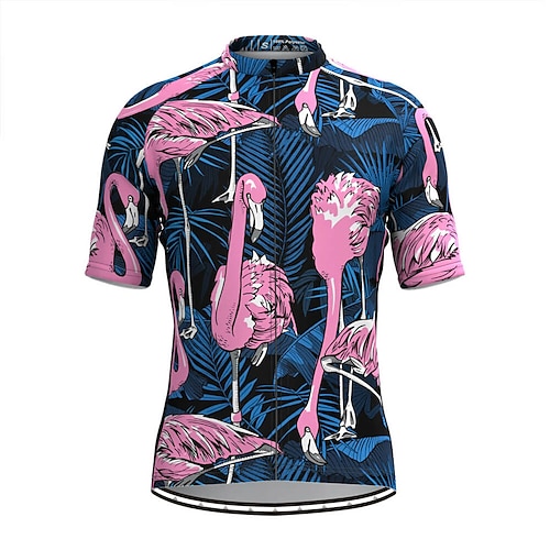 

21Grams Men's Cycling Jersey Short Sleeve Bike Top with 3 Rear Pockets Mountain Bike MTB Road Bike Cycling Breathable Quick Dry Moisture Wicking Reflective Strips Blue Flamingo Floral Botanical