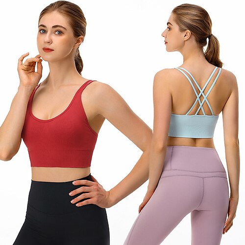 

Women's Sports Bra Bralette Open Back Running Jogging Training Breathable Lightweight Soft Padded Medium Support Violet White Black Light Green Red Light Blue Solid Colored / Stretchy / Athletic