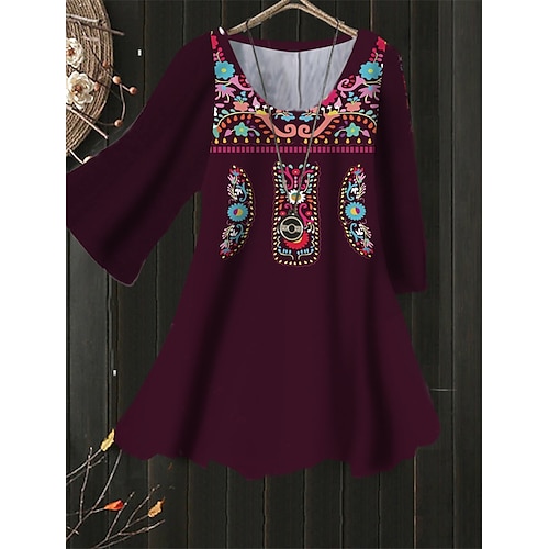 

Women's Plus Size Tops Blouse Shirt Floral Print 3/4 Length Sleeve Crewneck Streetwear Daily Holiday Polyester Spring Summer Green Blue