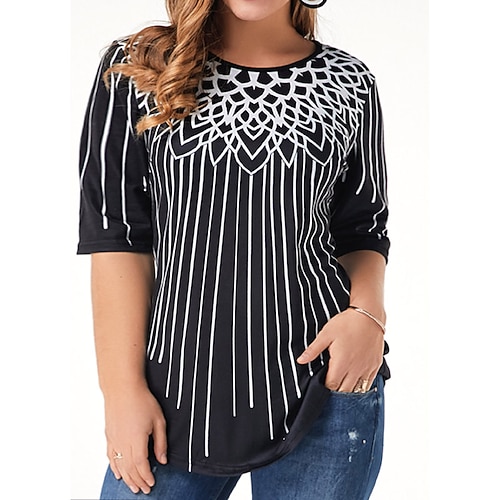 

Women's Plus Size Tops Blouse T shirt Tee Floral Print Half Sleeve Crewneck Streetwear Going out Weekend Polyester Spring Summer Black