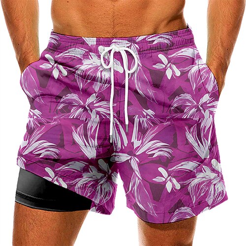 

Men's Swim Trunks Swim Shorts Quick Dry Board Shorts Bathing Suit with Pockets Compression Liner Drawstring Swimming Surfing Beach Water Sports Floral Summer / Stretchy