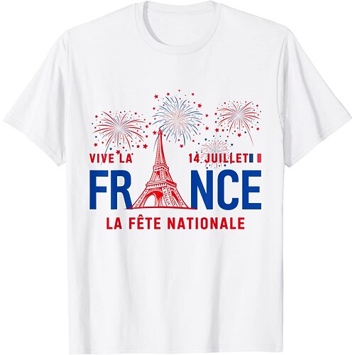 

Inspired by 14 Juillet 2022 Fête Nationale Française Vive La France Tricolore Française T-shirt Souvenir 100% Polyester Anime Classic Street Style T-shirt For Men's / Women's / Couple's