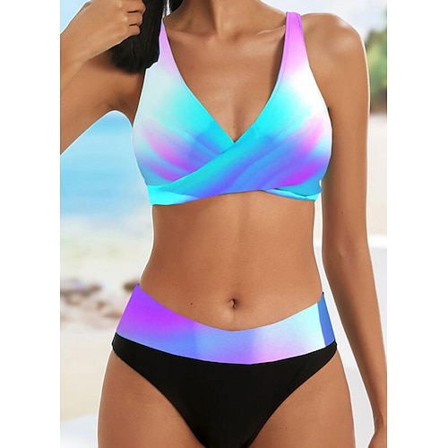 

Women's Swimwear Bikini 2 Piece Normal Swimsuit High Waisted Ombre Blue Padded V Wire Bathing Suits Sports Vacation Sexy / New