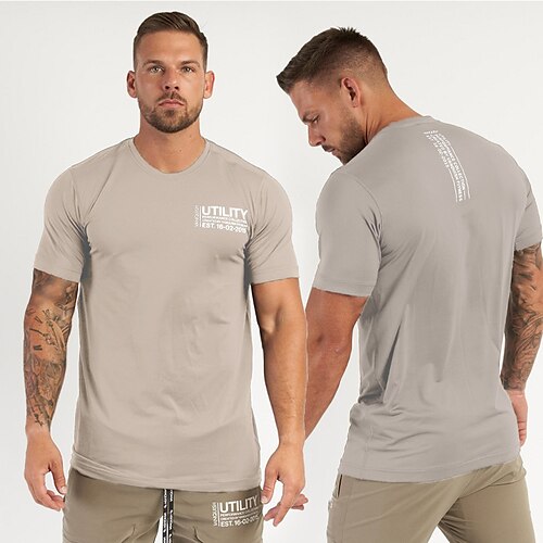 

Men's Workout Shirt Running Shirt Short Sleeve Tee Tshirt Athletic Athleisure Breathable Moisture Wicking Soft Running Active Training Walking Sportswear Activewear Black Khaki Gray