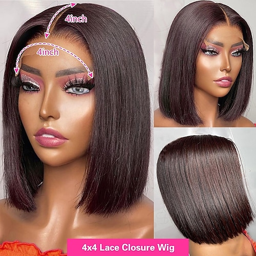 

Remy Human Hair 4x4 Lace Front Wig Bob Middle Part Brazilian Hair Straight Black Wig 130% 150% 180% Density with Baby Hair Natural Hairline Glueless For wigs for black women Short Human Hair Lace Wig