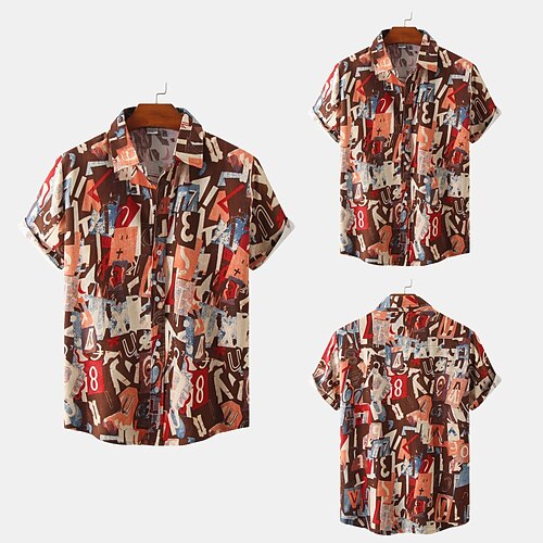 

Hombre Camisa Geometría Cuello Vuelto Negro Blanco Rojo Otras impresiones Talla Grande Festivos Manga Corta Estampado Ropa 2 piezas Estilo playero / Verano / Verano
