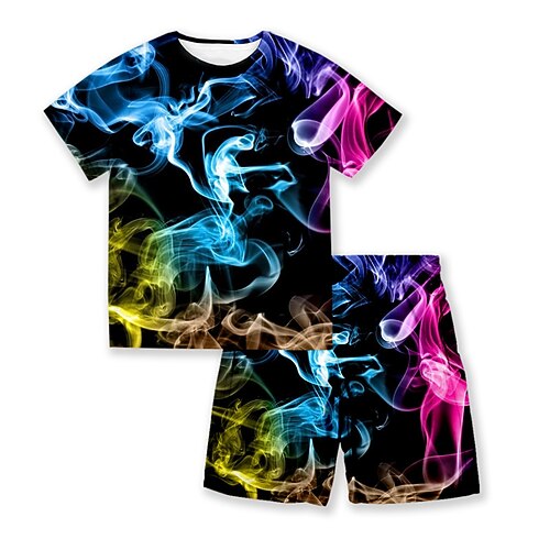 

Kids Boys T-shirt Shorts Clothing Set 2 Pieces Short Sleeve Black Gradient Ramp Crewneck Print Street Sports Vacation Fashion Comfort Cool Daily 3-13 Years